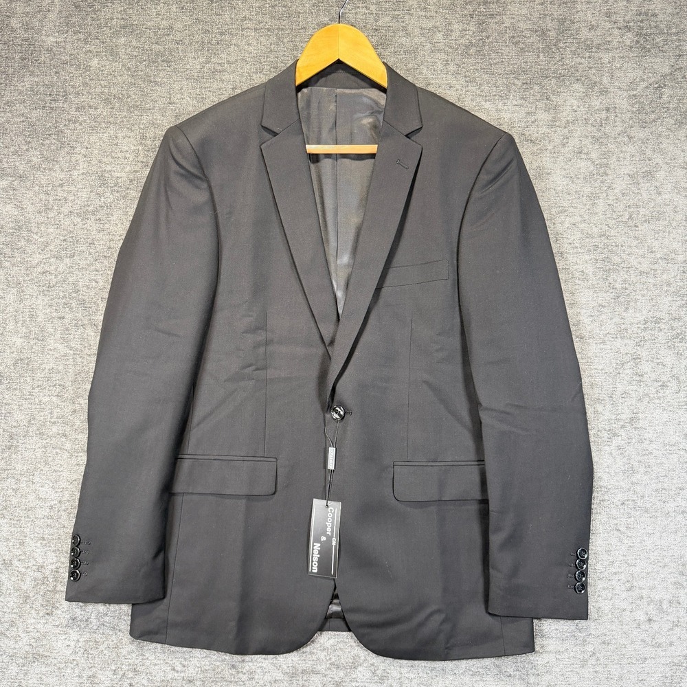 Cooper & Nelson Men 40R Black Slim Fit Blazer Suit Jacket NWT One Button Formal